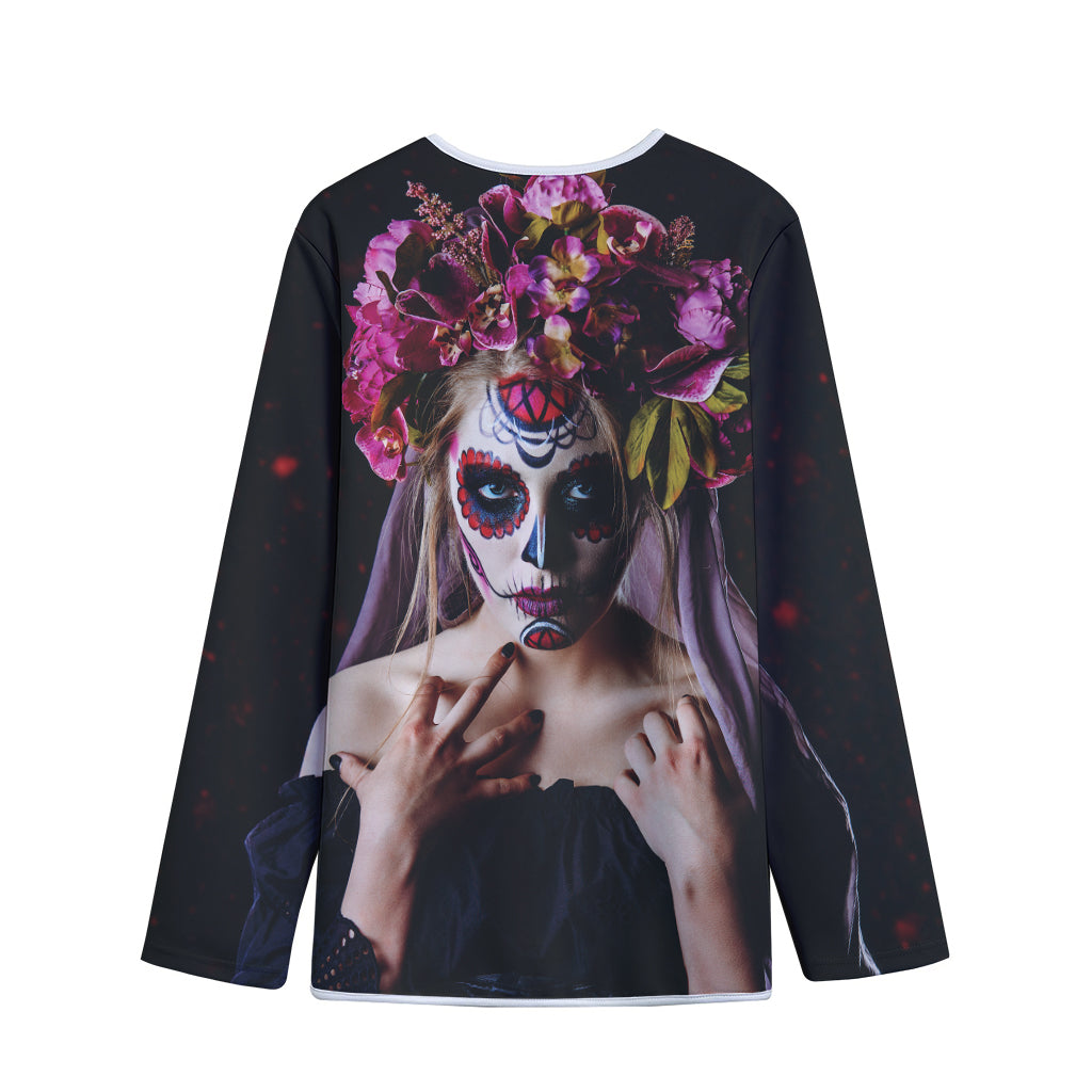 Calavera Girl Day of The Dead Print Long Sleeve Short Coat