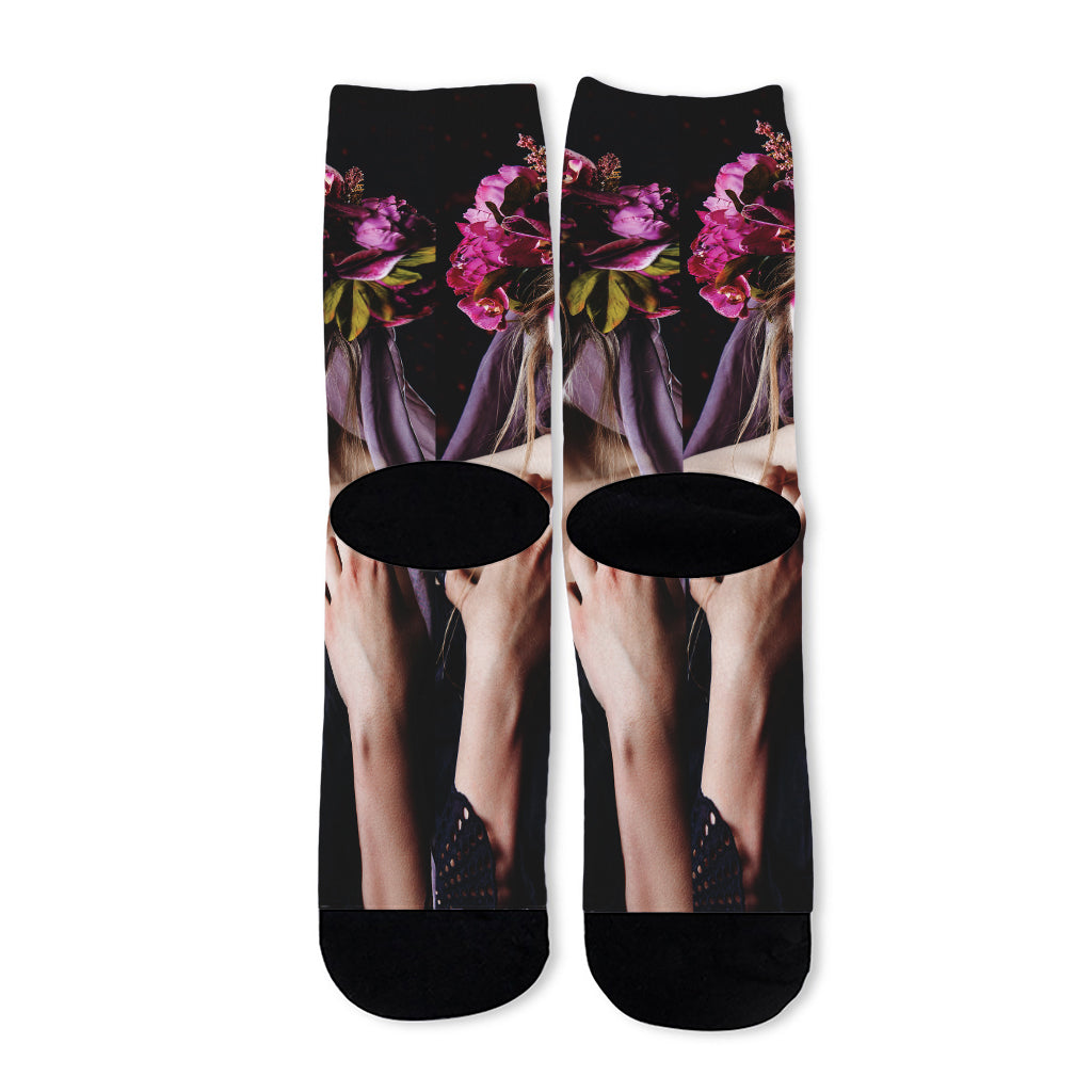 Calavera Girl Day of The Dead Print Long Socks