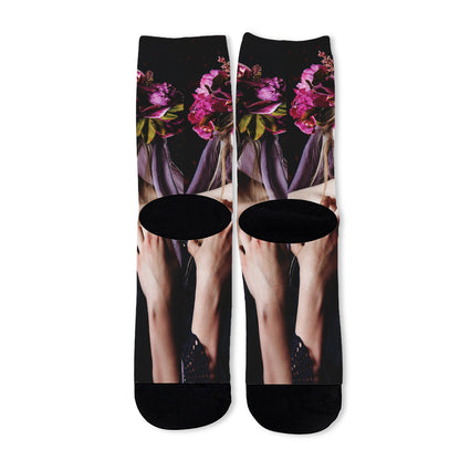 Calavera Girl Day of The Dead Print Long Socks