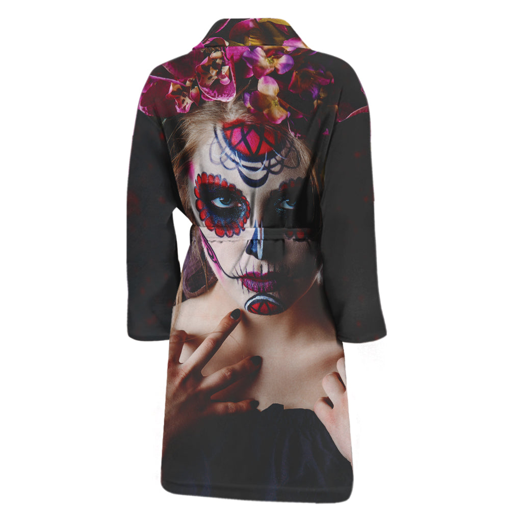 Calavera Girl Day of The Dead Print Men's Bathrobe