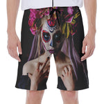 Calavera Girl Day of The Dead Print Men's Beach Shorts