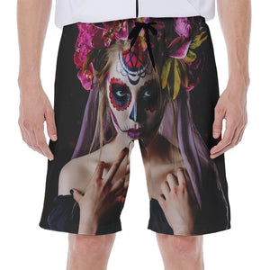 Calavera Girl Day of The Dead Print Men's Beach Shorts