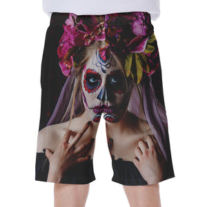 Calavera Girl Day of The Dead Print Men's Beach Shorts