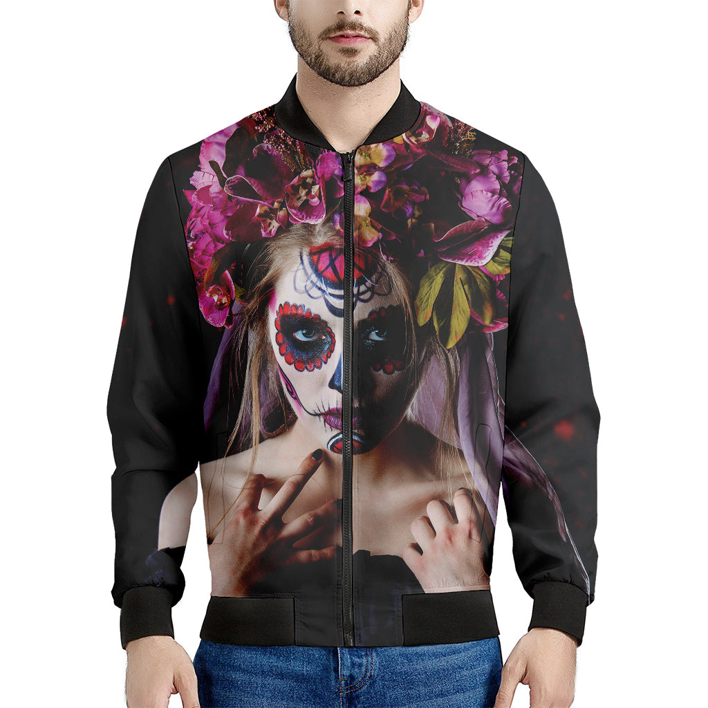 Calavera Girl Day of The Dead Print Men's Bomber Jacket