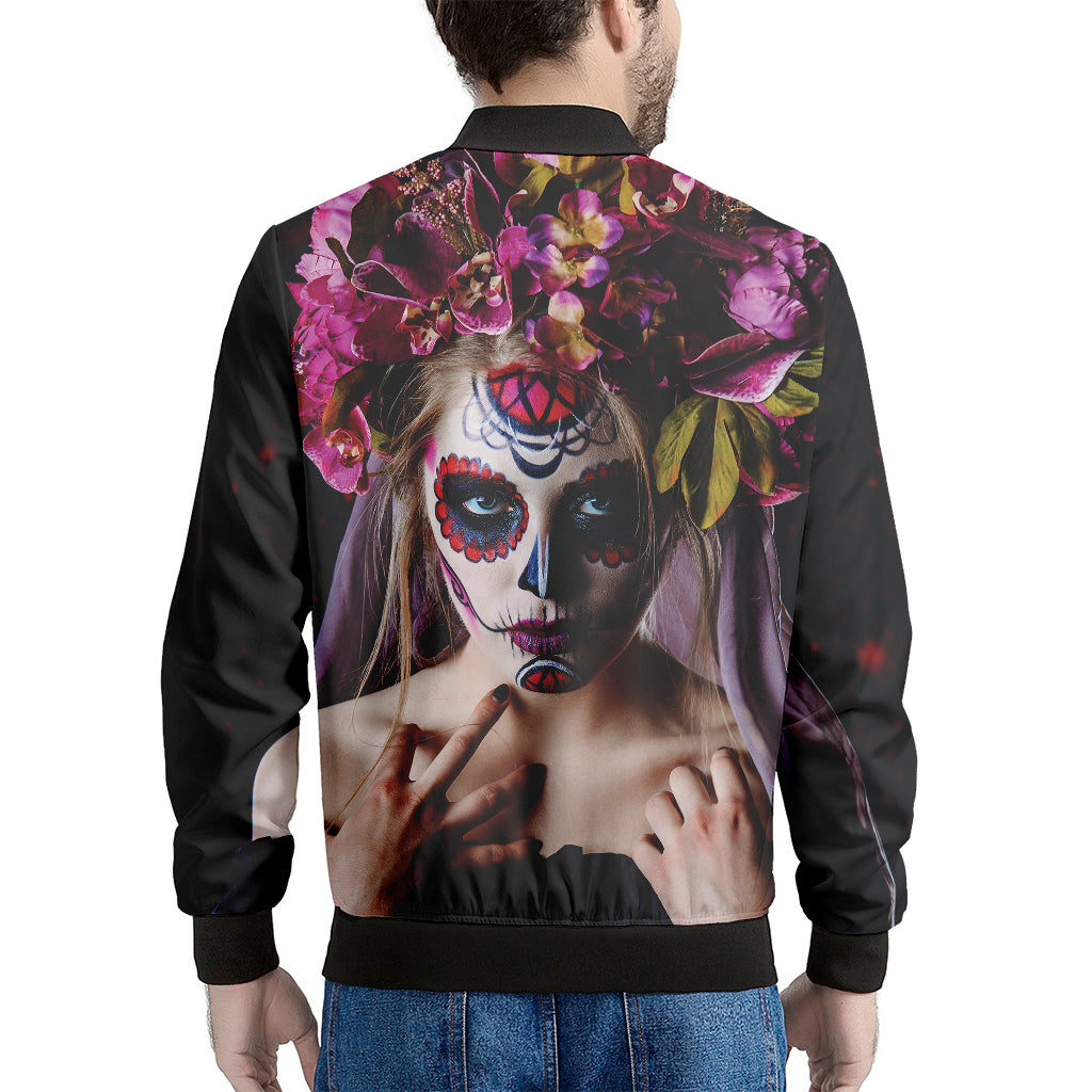 Calavera Girl Day of The Dead Print Men's Bomber Jacket