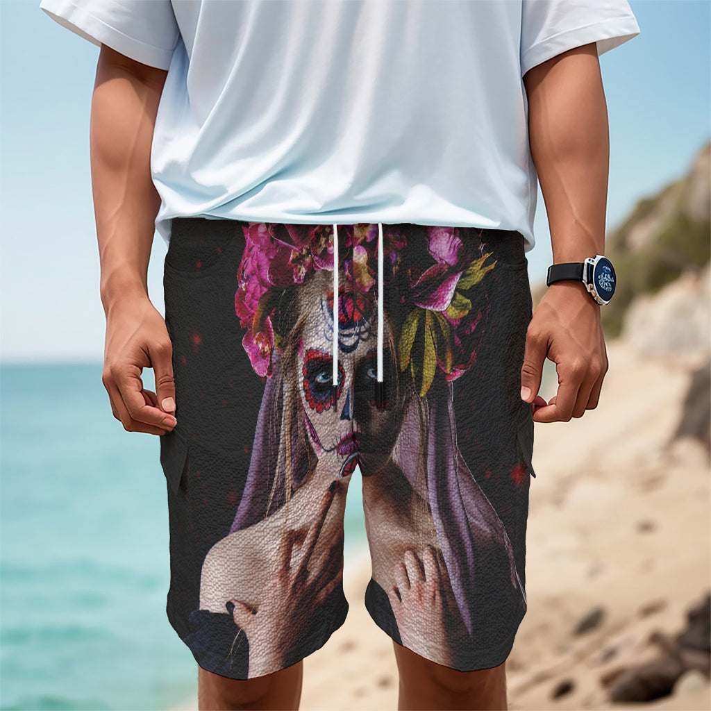 Calavera Girl Day of The Dead Print Men's Cargo Shorts