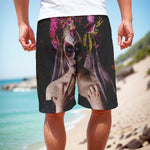 Calavera Girl Day of The Dead Print Men's Cargo Shorts