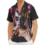 Calavera Girl Day of The Dead Print Men's Deep V-Neck Shirt