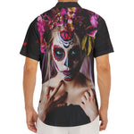 Calavera Girl Day of The Dead Print Men's Deep V-Neck Shirt