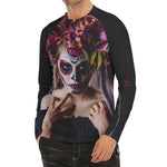 Calavera Girl Day of The Dead Print Men's Long Sleeve Rash Guard