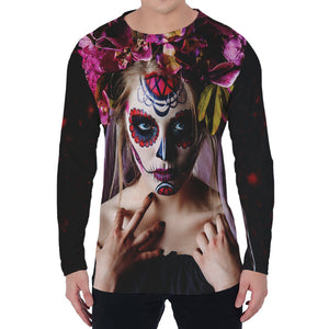 Calavera Girl Day of The Dead Print Men's Long Sleeve T-Shirt