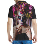 Calavera Girl Day of The Dead Print Men's Polo Shirt