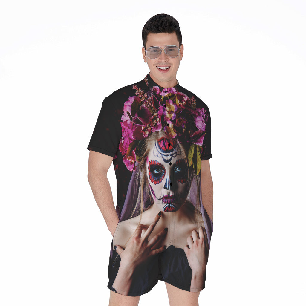 Calavera Girl Day of The Dead Print Men's Rompers