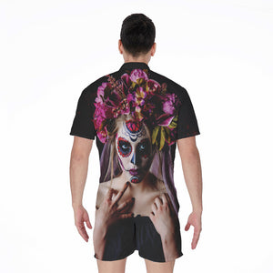 Calavera Girl Day of The Dead Print Men's Rompers