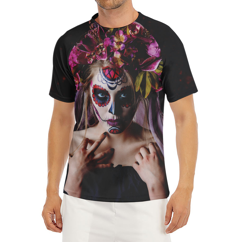 Calavera Girl Day of The Dead Print Men's Short Sleeve Rash Guard