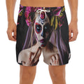 Calavera Girl Day of The Dead Print Men's Split Running Shorts