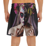 Calavera Girl Day of The Dead Print Men's Split Running Shorts