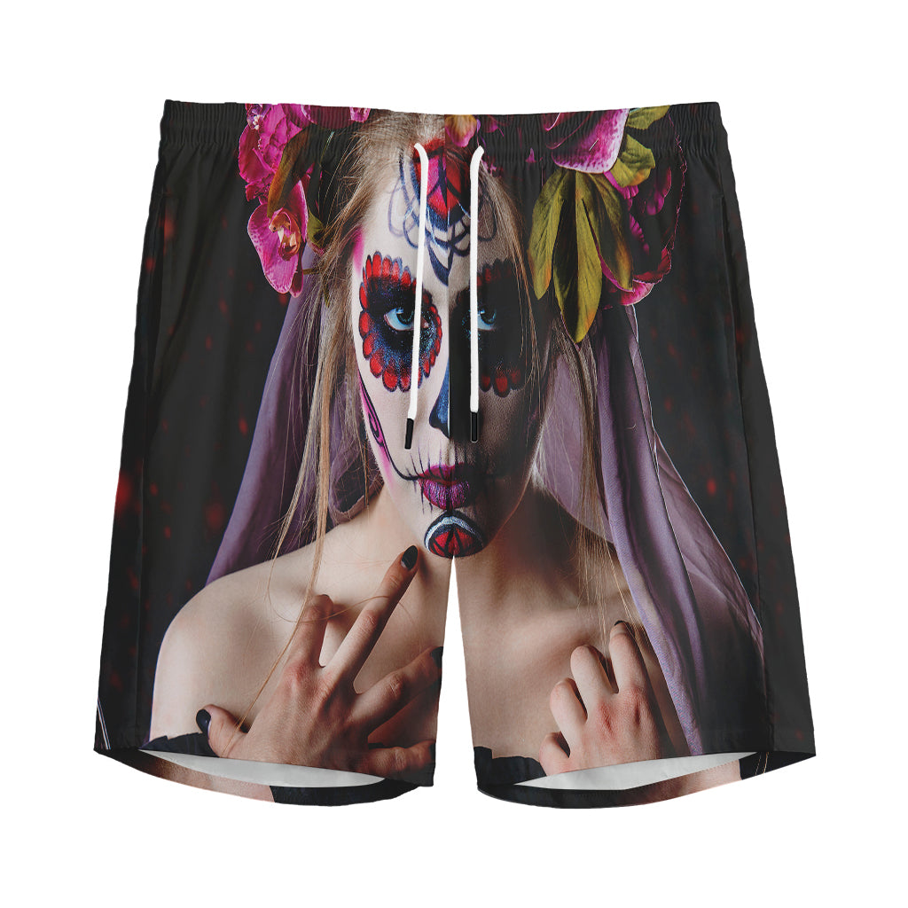 Calavera Girl Day of The Dead Print Men's Sports Shorts