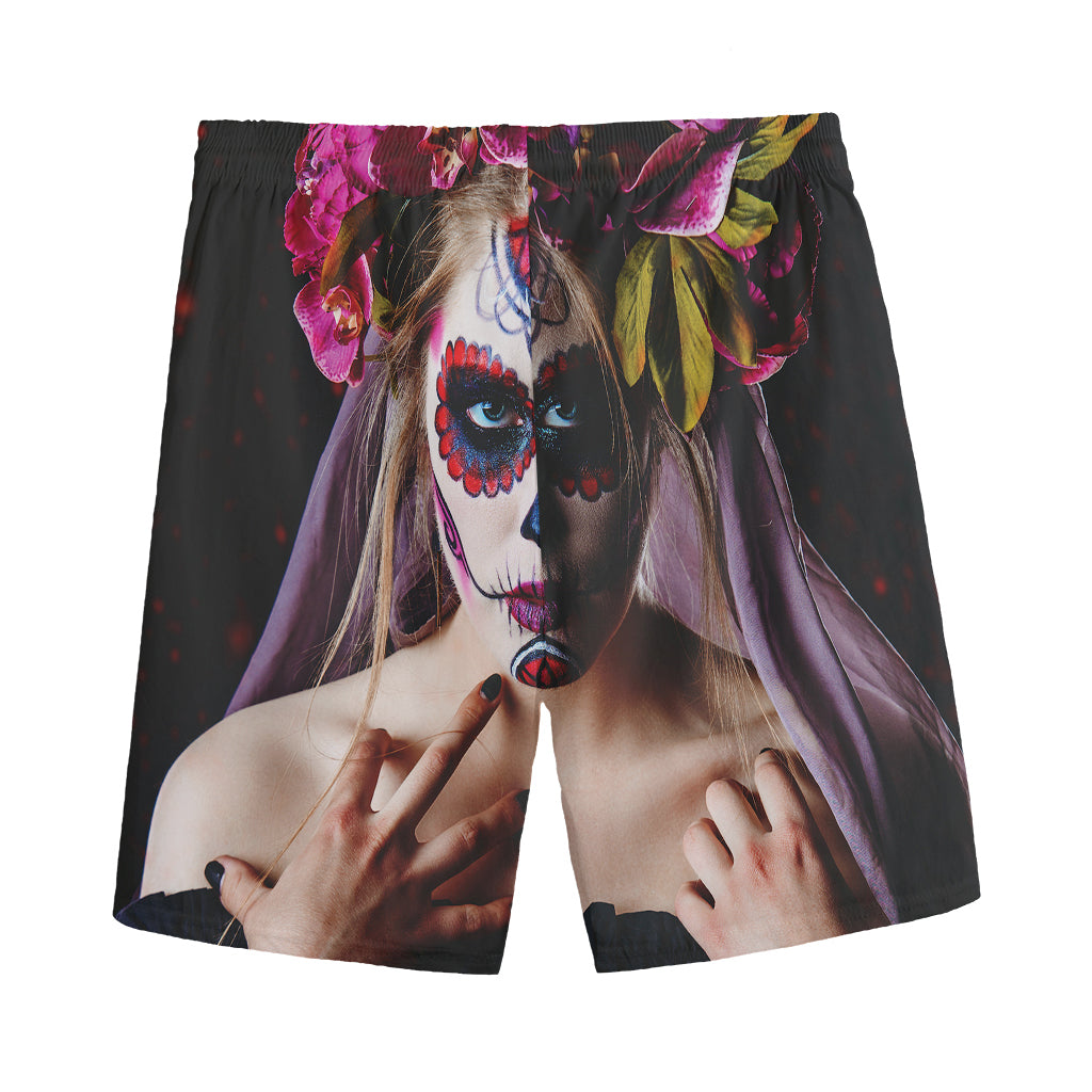 Calavera Girl Day of The Dead Print Men's Sports Shorts