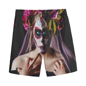 Calavera Girl Day of The Dead Print Men's Sports Shorts