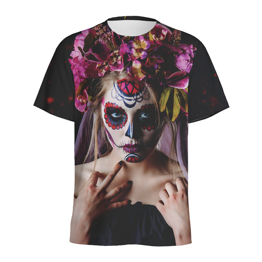 Calavera Girl Day of The Dead Print Men's Sports T-Shirt