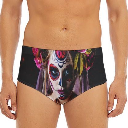 Calavera Girl Day of The Dead Print Men's Triangle Swim Briefs