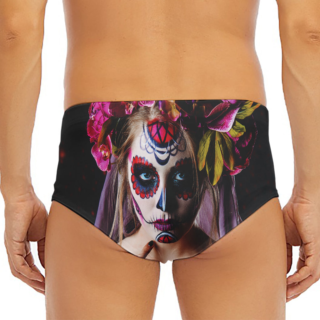 Calavera Girl Day of The Dead Print Men's Triangle Swim Briefs