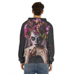 Calavera Girl Day of The Dead Print Men's Velvet Pullover Hoodie