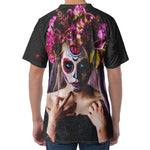 Calavera Girl Day of The Dead Print Men's Velvet T-Shirt