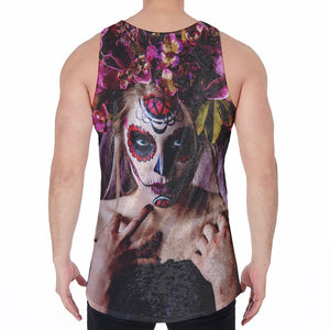 Calavera Girl Day of The Dead Print Men's Velvet Tank Top