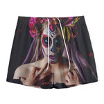 Calavera Girl Day of The Dead Print Mesh Shorts