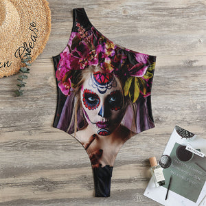 Calavera Girl Day of The Dead Print One Shoulder Bodysuit