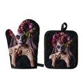 Calavera Girl Day of The Dead Print Oven Mitt And Pot Holder Set