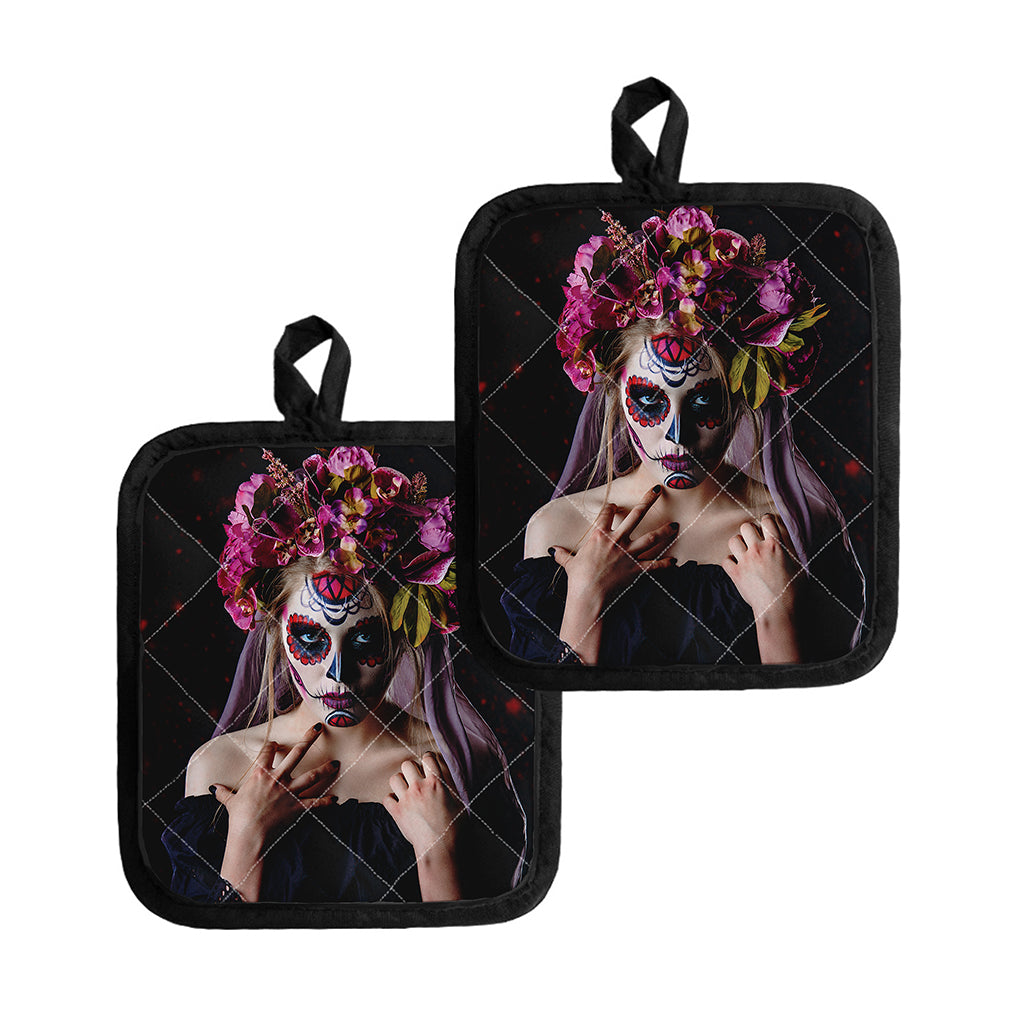 Calavera Girl Day of The Dead Print Pot Holders