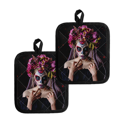 Calavera Girl Day of The Dead Print Pot Holders