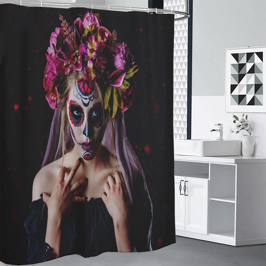 Calavera Girl Day of The Dead Print Premium Shower Curtain