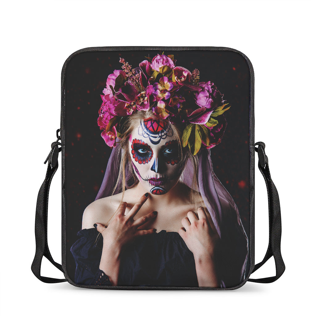 Calavera Girl Day of The Dead Print Rectangular Crossbody Bag