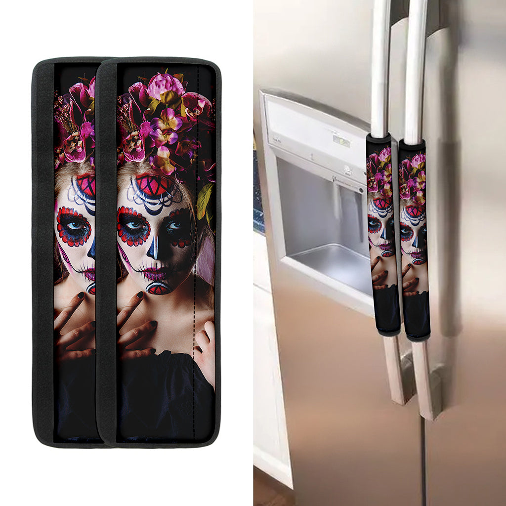 Calavera Girl Day of The Dead Print Refrigerator Handle Covers
