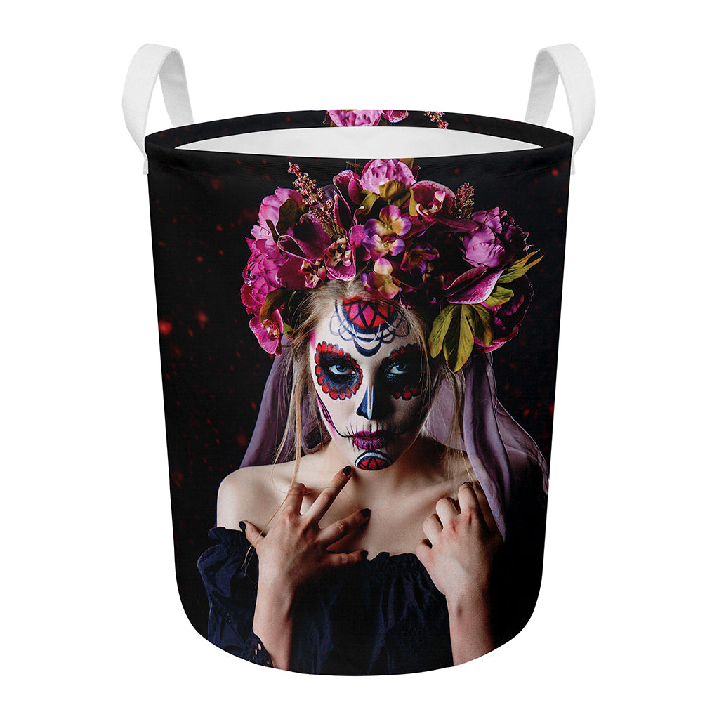 Calavera Girl Day of The Dead Print Round Laundry Basket