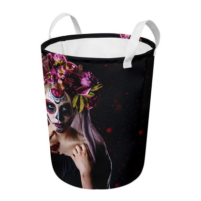Calavera Girl Day of The Dead Print Round Laundry Basket