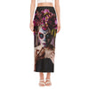 Calavera Girl Day of The Dead Print Side Slit Maxi Skirt