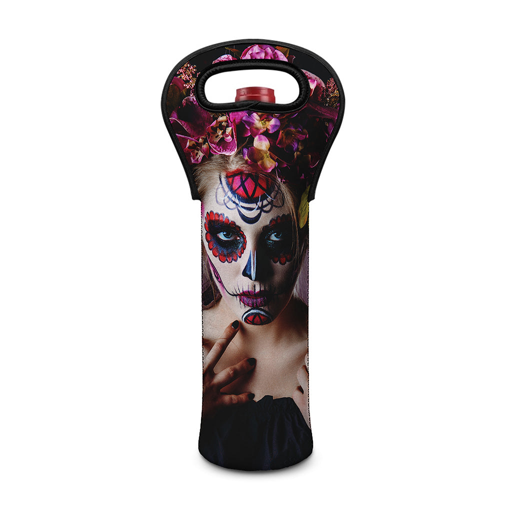 Calavera Girl Day of The Dead Print Single Neoprene Wine Tote