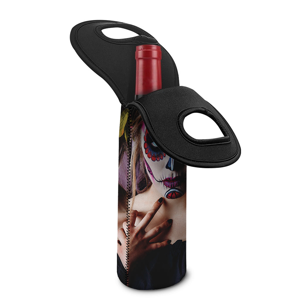 Calavera Girl Day of The Dead Print Single Neoprene Wine Tote