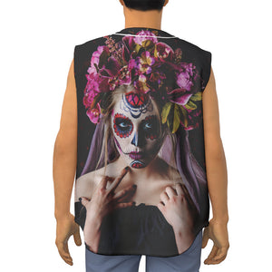 Calavera Girl Day of The Dead Print Sleeveless Baseball Jersey