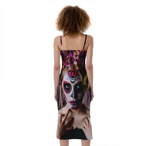 Calavera Girl Day of The Dead Print Slim Fit Midi Cami Dress