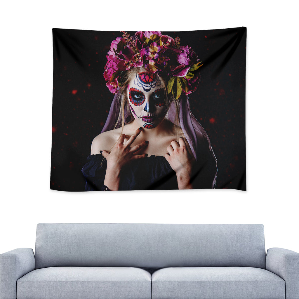 Calavera Girl Day of The Dead Print Tapestry