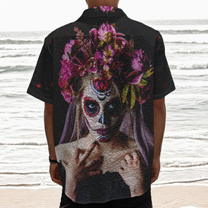 Calavera Girl Day of The Dead Print Textured Short Sleeve Shirt