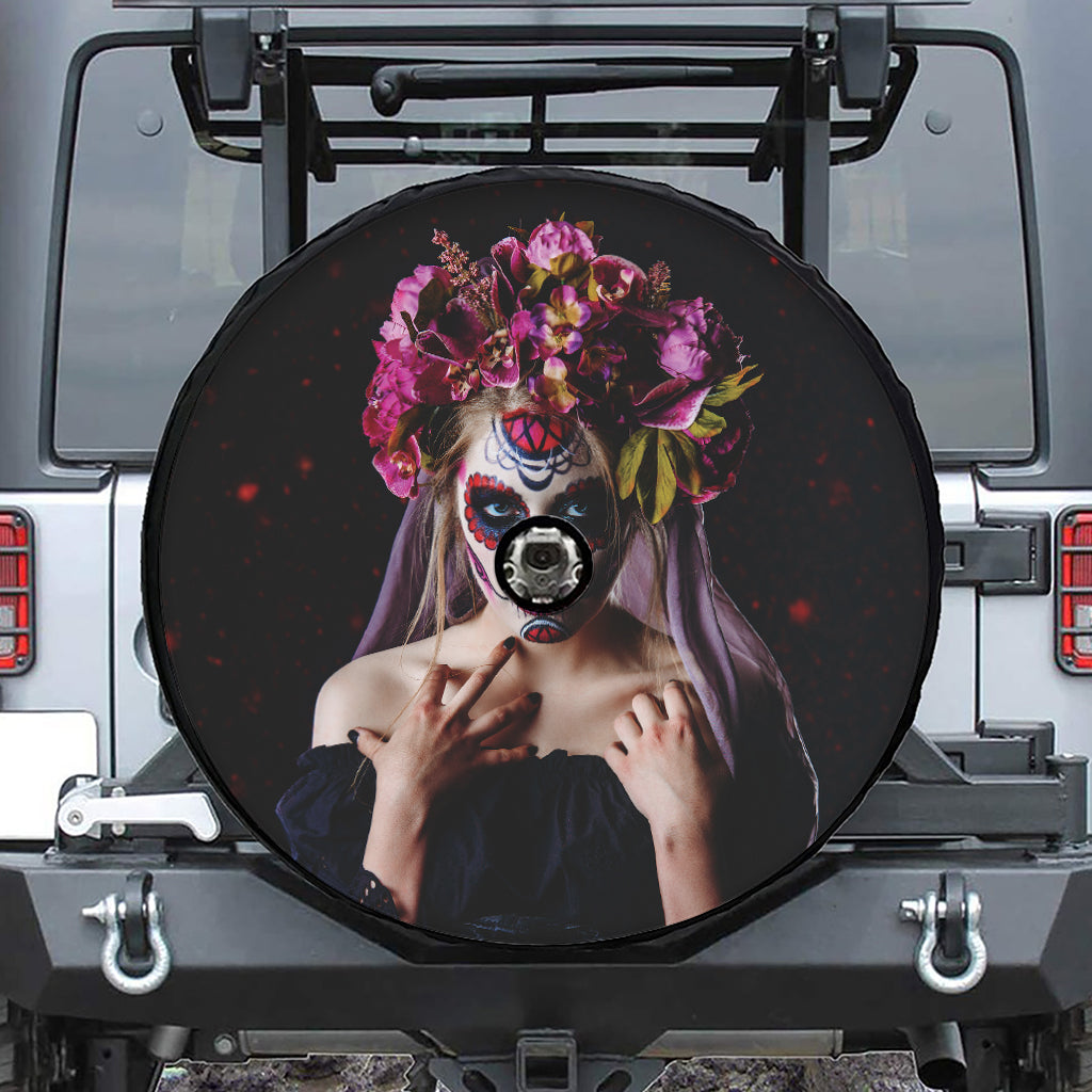 Calavera Girl Day of The Dead Print Tire Cover With Camera Hole