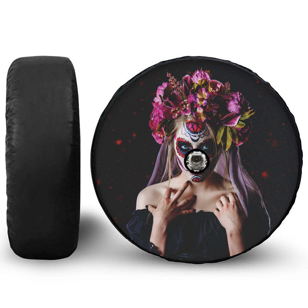Calavera Girl Day of The Dead Print Tire Cover With Camera Hole