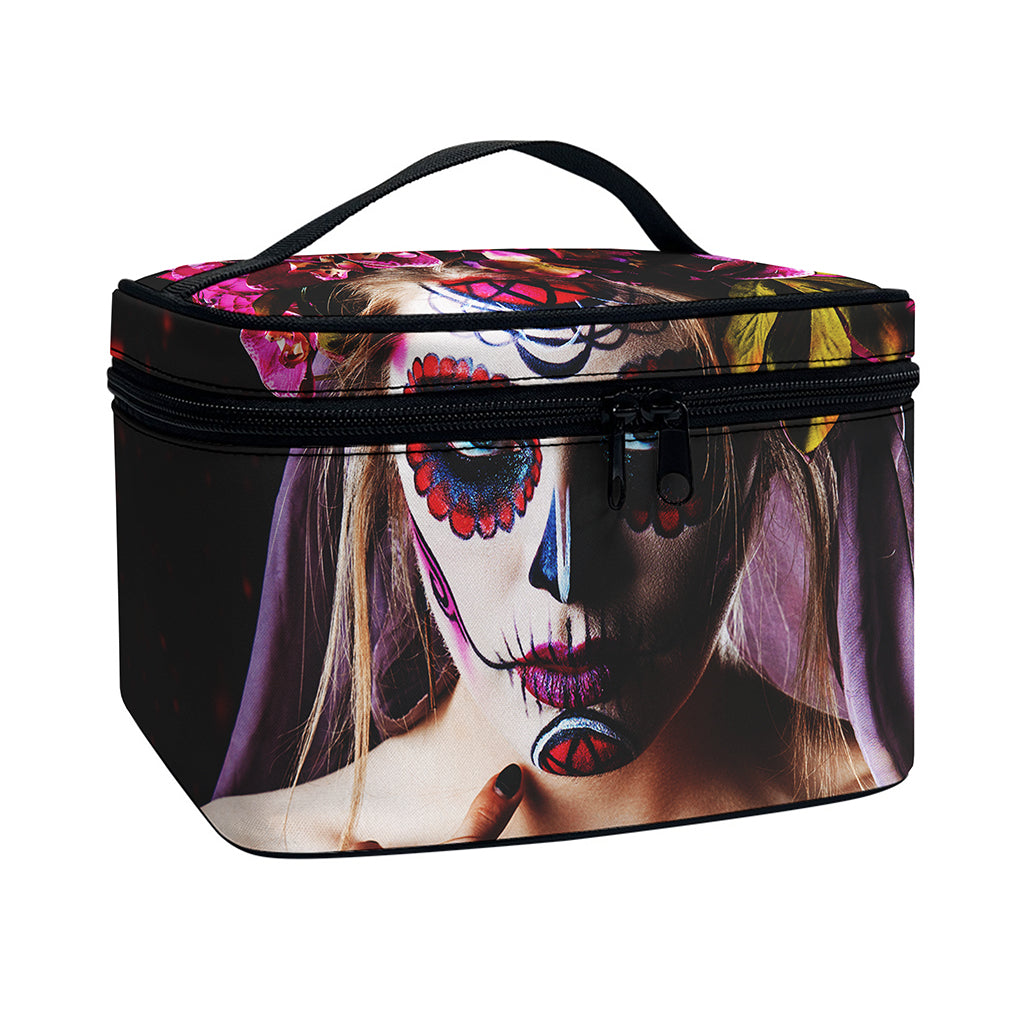Calavera Girl Day of The Dead Print Travel Makeup Bag